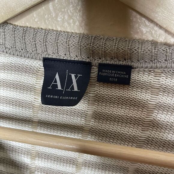 Armani Exchange Sweater Mens Medium Striped V neck Cotton Bland Casual - Picture 3 of 7